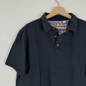Robert Graham Black Polo Shirt Men L Signature Contrast Trim Bold Collar Detail